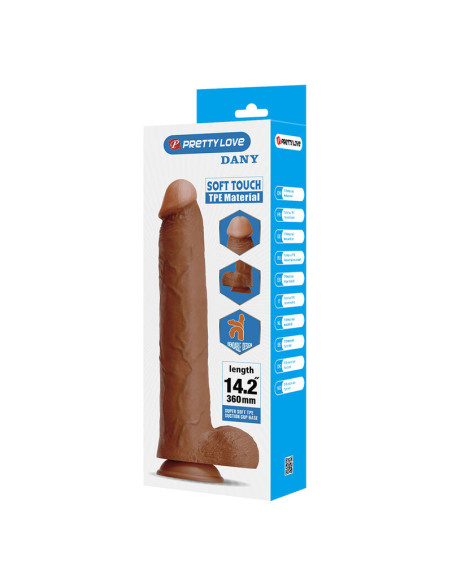 PRETTY LOVE DANY REALISTIC FLEXIBLE DILDO WITH SUCTION CUP 36 CM O 56 CM BROWN