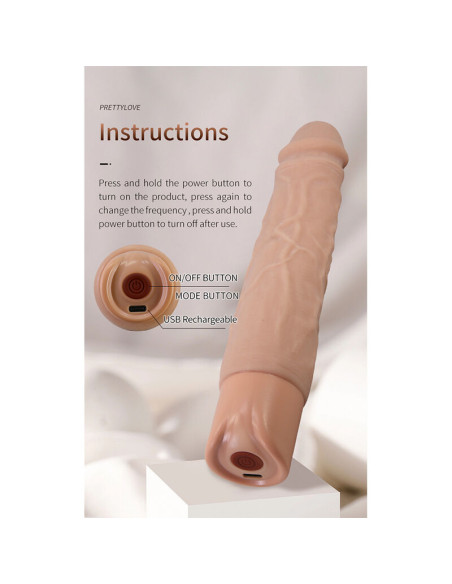 PRETTY LOVE KESSLER REALISTIC VIBRATING DILDO WITH 10 VIBRATION MODES AND 10 THROWS 22 CM NATURAL