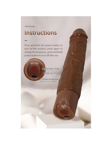 PRETTY LOVE KESSLER REALISTIC VIBRATING DILDO WITH 10 VIBRATION MODES AND 10 THROWS 22 CM BROWN