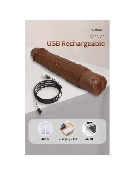 PRETTY LOVE KESSLER REALISTIC VIBRATING DILDO WITH 10 VIBRATION MODES AND 10 THROWS 22 CM BROWN
