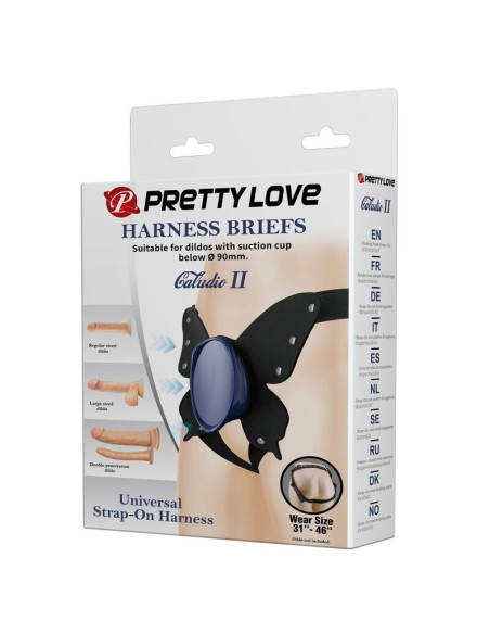 PRETTY LOVE UNIVERSAL STRAP ON HARNESS BRIEFS BLACK AND BLUE
