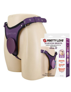PRETTY LOVE UNIVERSAL STRAP ON HARNESS BRIEFS PURPLE AND BLACK