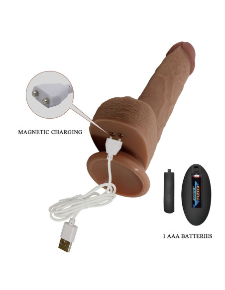 PRETTY LOVE TOMMY REALISTIC THRUSTING VIBRATOR WITH REMOTE CONTROL DARK BROWN