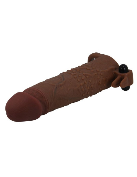 PRETTY LOVE QUILLON VIBRATING PENIS SLEEVE 20 CM O 4 CM BROWN