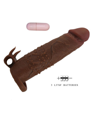 PRETTY LOVE QUILLON VIBRATING PENIS SLEEVE 20 CM O 4 CM BROWN