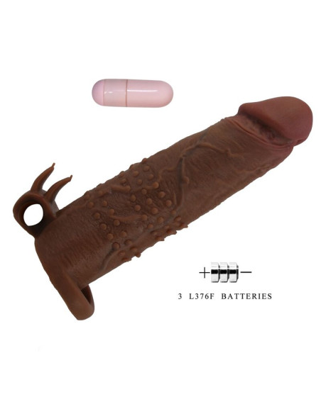 PRETTY LOVE QUILLON VIBRATING PENIS SLEEVE 20 CM O 4 CM BROWN