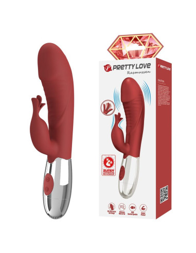 PRETTY LOVE ROSEWOOD RABBIT VIBRATOR 30 FUNCTIONS USB RECHARGEABLE RED