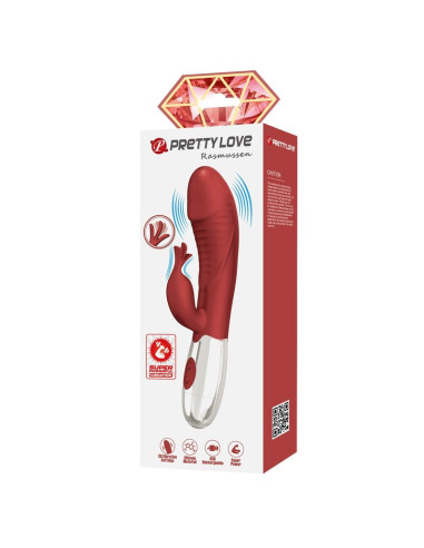 PRETTY LOVE ROSEWOOD RABBIT VIBRATOR 30 FUNCTIONS USB RECHARGEABLE RED