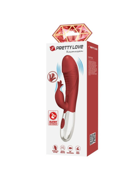 PRETTY LOVE ROSEWOOD RABBIT VIBRATOR 30 FUNCTIONS USB RECHARGEABLE RED