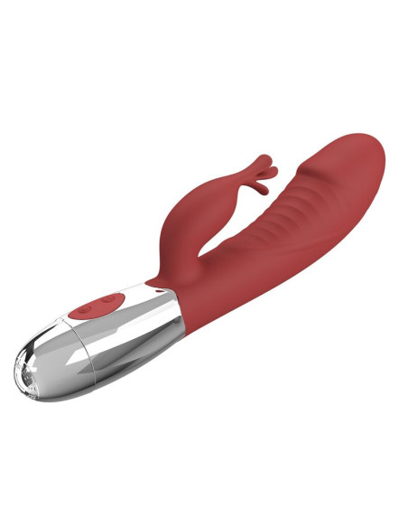 PRETTY LOVE ROSEWOOD RABBIT VIBRATOR 30 FUNCTIONS USB RECHARGEABLE RED