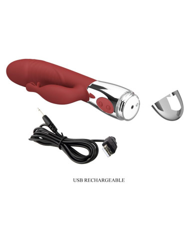 PRETTY LOVE ROSEWOOD RABBIT VIBRATOR 30 FUNCTIONS USB RECHARGEABLE RED