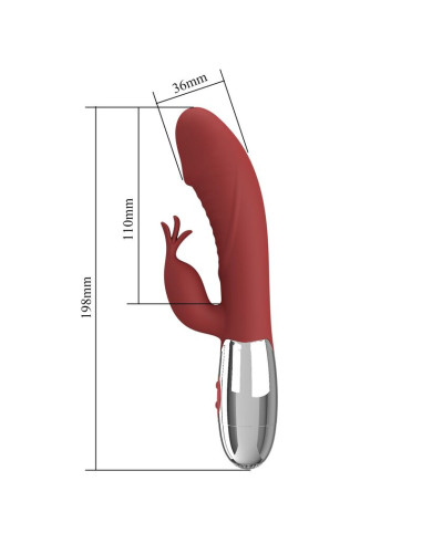 PRETTY LOVE ROSEWOOD RABBIT VIBRATOR 30 FUNCTIONS USB RECHARGEABLE RED