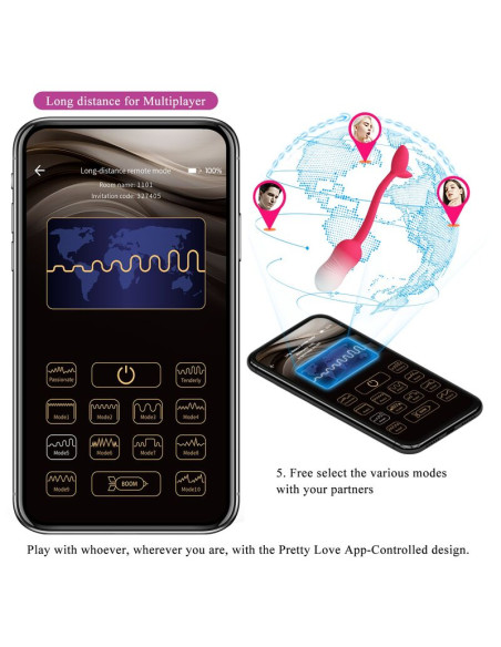 PRETTY LOVE PULSEN APP CONTROL VIBRATING EGG 12 FUNCTIONS USB RECHARGEABLE PINK