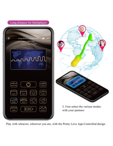 PRETTY LOVE PULSEN APP CONTROL VIBRATING EGG 12 FUNCTIONS USB RECHARGEABLE GREEN YELLOW