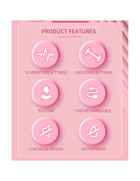 PRETTY LOVE DUDEN RECHARGEABLE SILICONE VIBRATOR 12 VIBRATION MODES AND 3 ROCKING MODES PINK