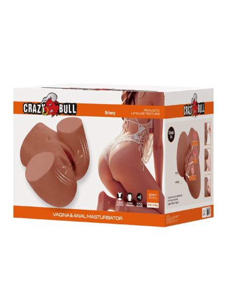 CRAZY BULL REALISTIC FEMALE TORSO MASTURBATOR DUAL ENTRY WITH VIBRATION AND SUCTION NATURAL COLOR