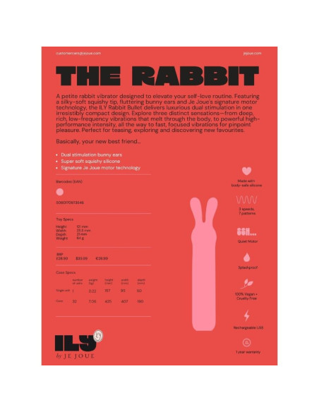 JE JOUE ILY RABBIT BULLET RECHARGEABLE INTIMATE VIBRATOR
