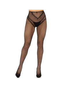 LEG AVENUE CROTCHLESS FISHNET STOCKINGS BLACK