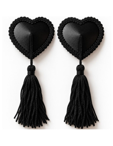 CHILIROSE CR 4897 HEART SHAPED NIPPLE COVERS WITH BLACK TASSELS