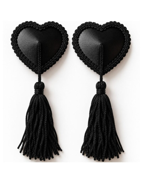 CHILIROSE CR 4897 HEART SHAPED NIPPLE COVERS WITH BLACK TASSELS