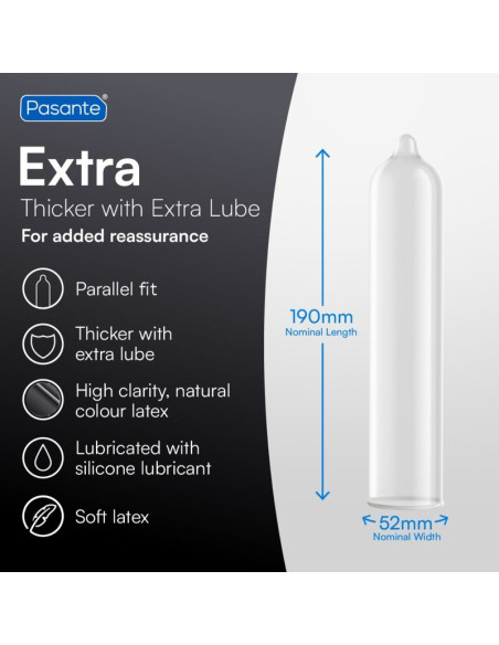 PASANTE EXTRA EXTRA THICK CONDOMS WITH ADDITIONAL LUBRICATION 3 PACK