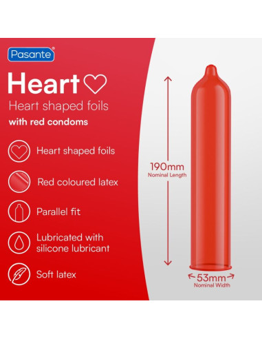 PASANTE CONDOMS RED HEART SHAPE BAG 144 UNITS