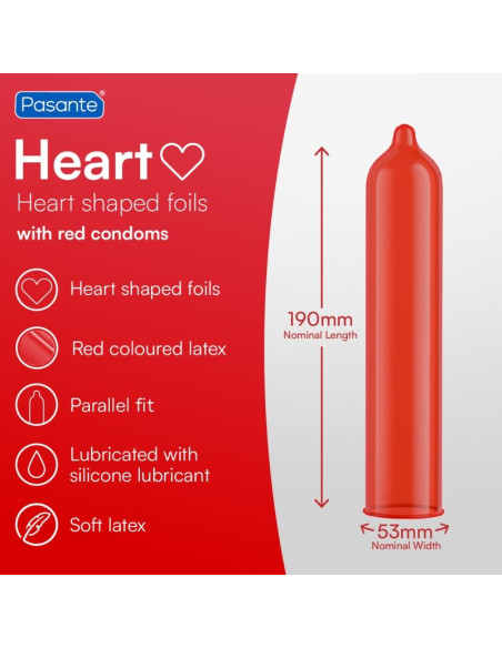 PASANTE CONDOMS RED HEART SHAPE BAG 144 UNITS