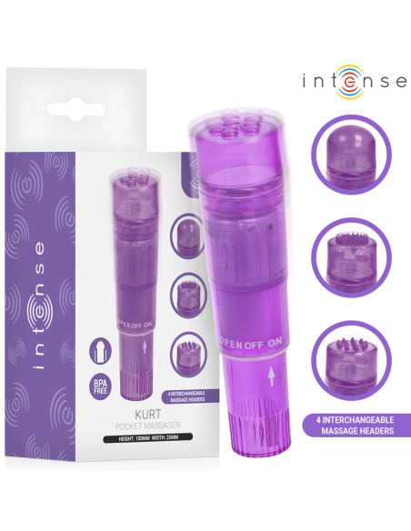 INTENSE KURT MINI MASSAGER WITH 4 INTERCHANGEABLE HEADS PURPLE