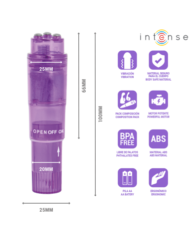 INTENSE KURT MINI MASSAGER WITH 4 INTERCHANGEABLE HEADS PURPLE