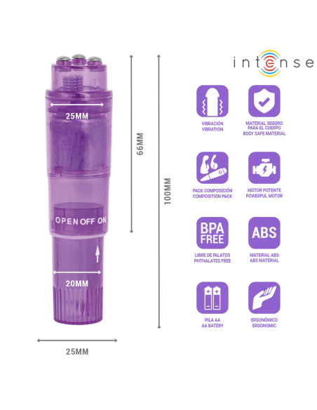 INTENSE KURT MINI MASSAGER WITH 4 INTERCHANGEABLE HEADS PURPLE