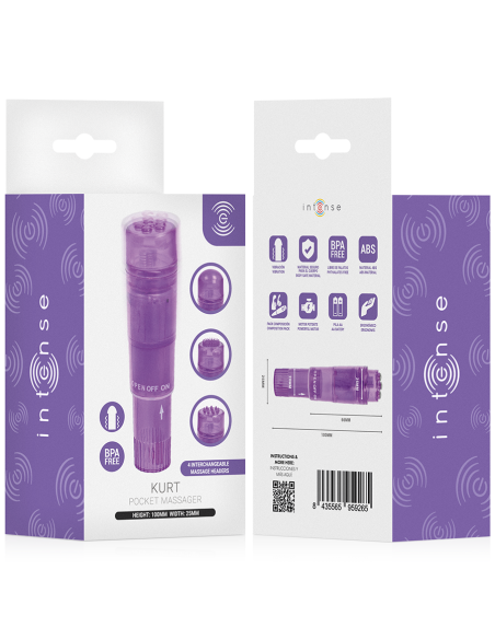 INTENSE KURT MINI MASSAGER WITH 4 INTERCHANGEABLE HEADS PURPLE