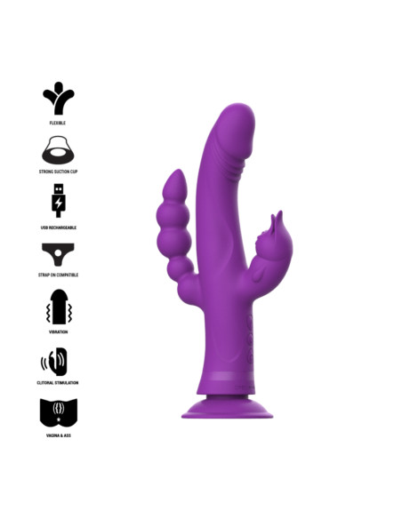 INTENSE CASANOVA VIBRADOR RABBIT SILICONA TRIPLE MOTOR MORADO