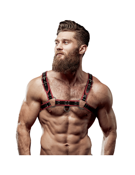 FETISH SUBMISSIVE ATTITUDE ARNES ECOPIEL PECHO HOMBRE NEGRO ROJO