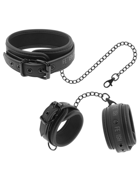 FETISH SUBMISSIVE COLLAR Y ESPOSAS CUERO VEGANO CON FORRO DE NOPRENO