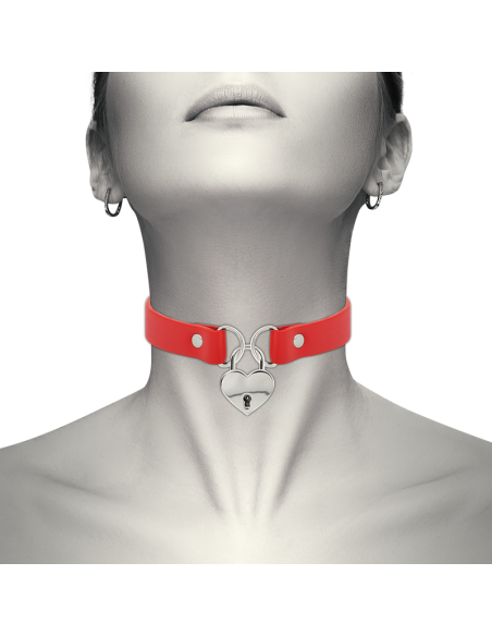 COQUETTE CHIC DESIRE COLLAR CUERO VEGANO ROJO ACCESORIO CORAZON CON LLAVE