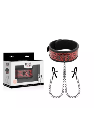 BEGME RED EDITION COLLAR CON CADENAS Y PINZAS PEZONES CON FORRO DE NEOPRENO