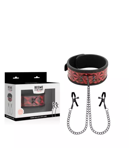 BEGME RED EDITION COLLAR CON CADENAS Y PINZAS PEZONES CON FORRO DE NEOPRENO