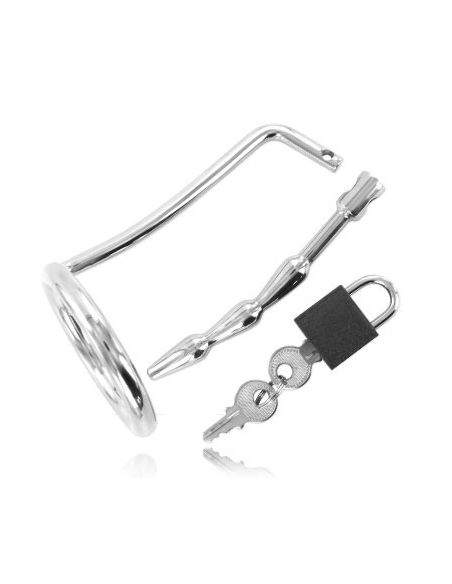 METAL HARD ANILLO TESTICULOS CON PLUG URETRA CASTIDAD