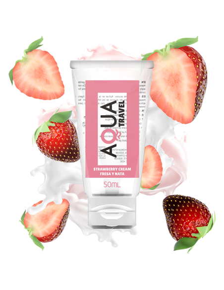 AQUA TRAVEL LUBRICANTE BASE AGUA SABOR FRESA Y NATA 50 ML