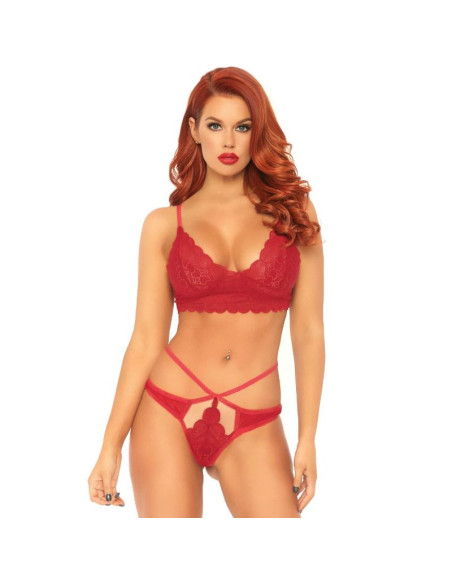 LEG AVENUE SET 2 PIEZAS CON TANGA DOBLE TIRANTA S M ROJO