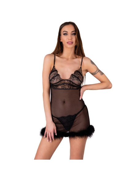 LIVCO CORSETTI FASHION ZERUNAM SET BABYDOLL TANGA NEGRO