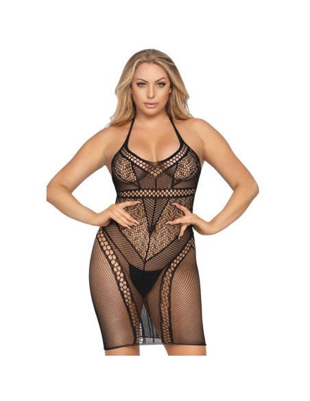 LEG AVENUE MINIVESTIDO DE MULTI RED CON CUELLO HALTER NEGRO