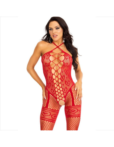 LEG AVENUE BODYSTOCKING CUELLO HALTER RED CORAZONES ROJO
