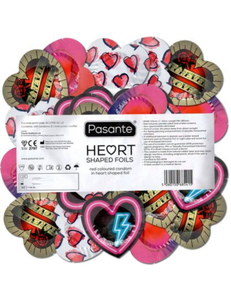 PASANTE PRESERVATIVO ROJO FORMA CORAZON BOLSA 144 UNIDADES