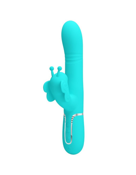 PRETTY LOVE VIBRADOR RABBIT MULTIFUNCION 4 EN 1 MARIPOSA VERDE AGUA