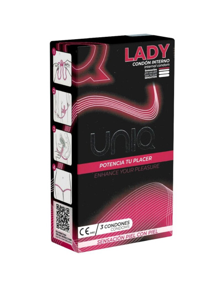 UNIQ LADY CONDOM PRESERVATIVOS FEMENINOS CON LIGUERO SIN LATEX 3 UNIDADES
