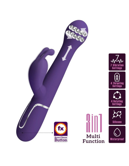 PRETTY LOVE DEJON VIBRADOR RABBIT 3 EN 1 MULTIFUNCION MORADO