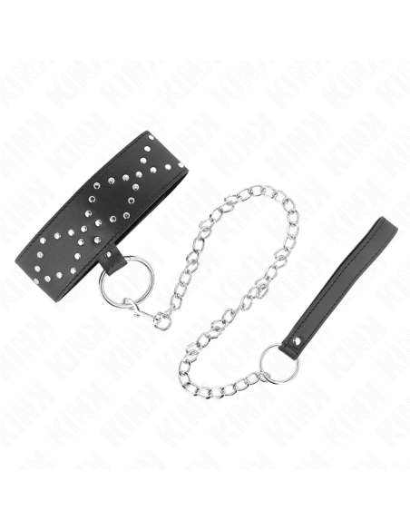 KINK COLLAR CON CORREA 65 CM CON TACHUELAS PLATEADAS MODELO 3 AJUSTABLE 36 43 CM X 5 CM