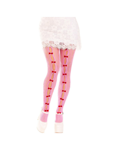LEG AVENUE MEDIAS CON ABERTURAS CORAZON LAZOS ROSA