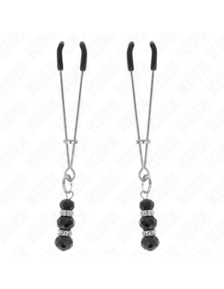 KINK PINZAS PARA PEZONES PLATEADA FINA CON TRIPLE BOLA DE VIDRIO NEGRO 7 CM